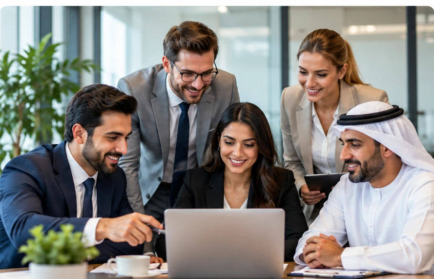 Business professionals collaborating on workforce recruitment plans